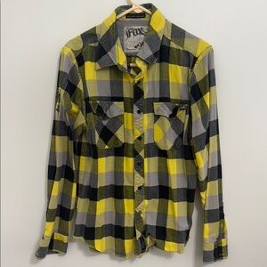 Fox Yellow and Black Plaid Flannel Shirt